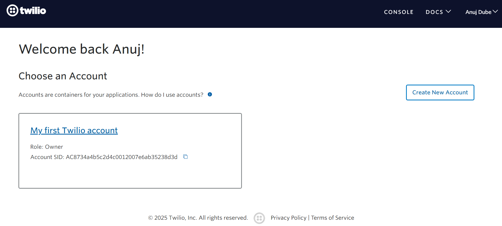 UptimeBeats Twilio Elegir Cuenta
