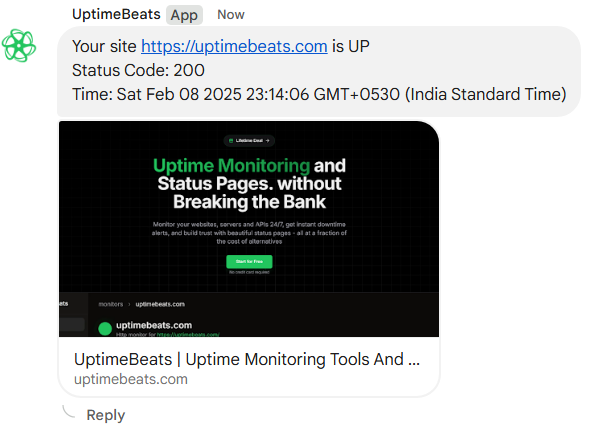 Aparência da Notificação Google Chat