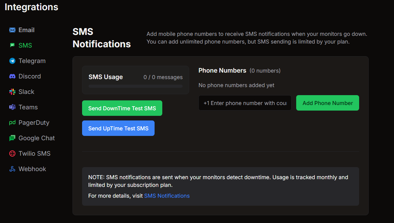 SMS Setup